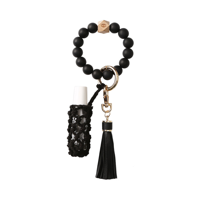 Wholesale Skull Hairball Leather Tassel Silicone Beaded Wristlet Keychain JDC-KC-JM036