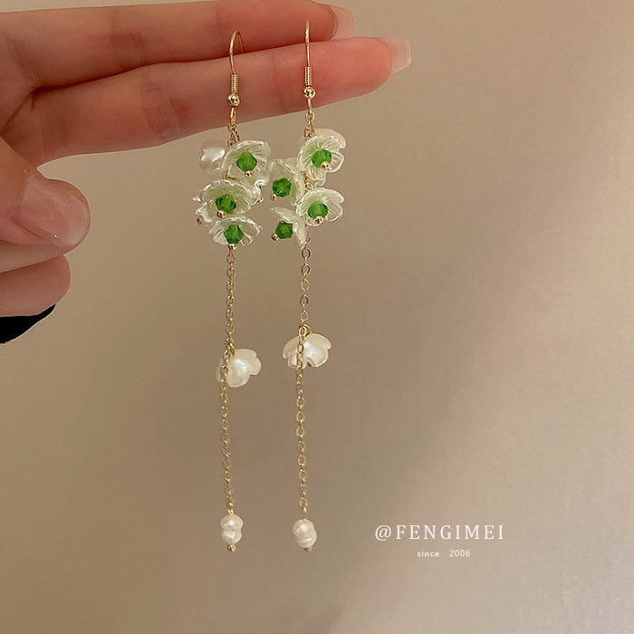 Wholesale small fresh crystal lily of the valley long tassel earrings JDC-ES-Fengm048