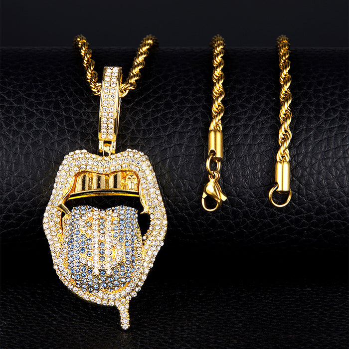 Wholesale Necklace Alloy Rhinestone Skull Big Tongue Dollar Men's Pendant MOQ≥2 JDC-NE-XuanD003