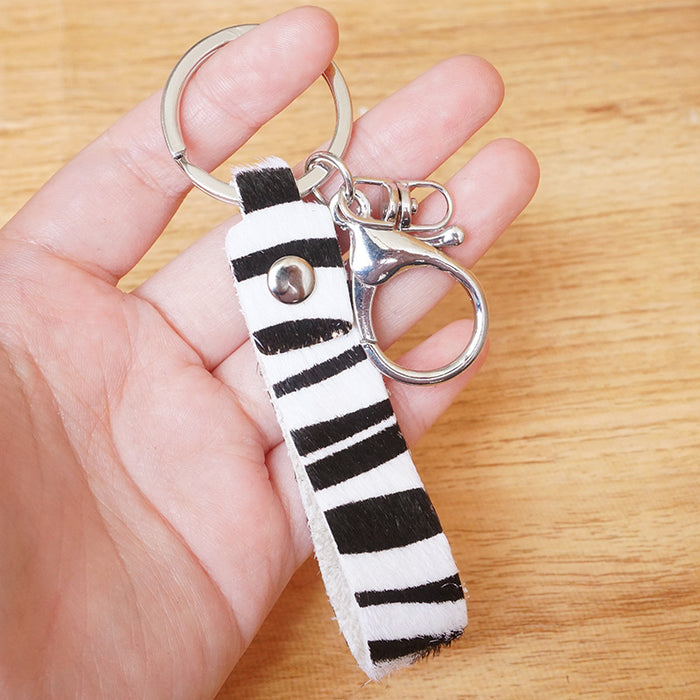 Wholesale Keychains Alloy Genuine Leather Leopard Zebra Cow Cow 3pcs JDC-KC-HeYi013