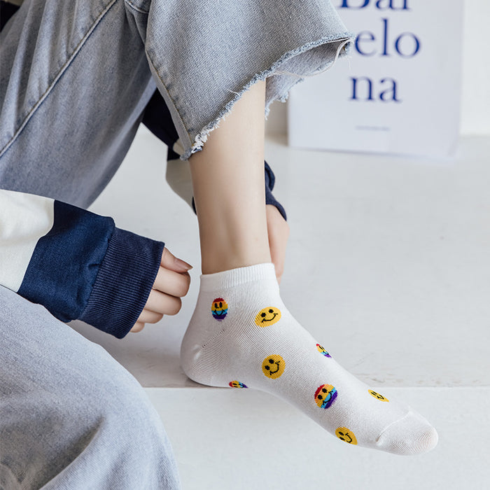 Wholesale socks women's socks rainbow smiley cute spring and summer thin section JDC-SK-CYu004