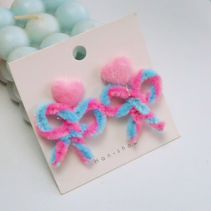 Wholesale 925 Silver Needle Plush Color Bow Heart Shape Earrings JDC-ES-XNWE008