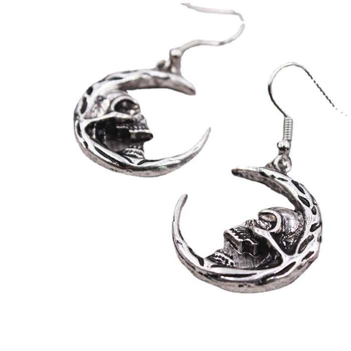 Wholesale Earrings Alloy Retro Skull Crescent MOQ≥2 JDC-ES-Zhuyue002