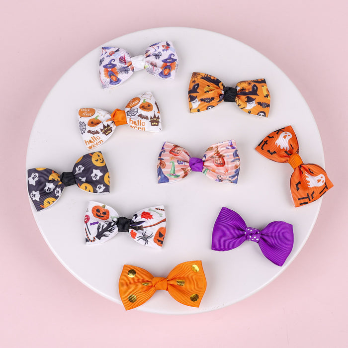 Wholesale Children's Hair Clip Halloween Bat Bow Three Piece Cloth JDC-HC-qiun008