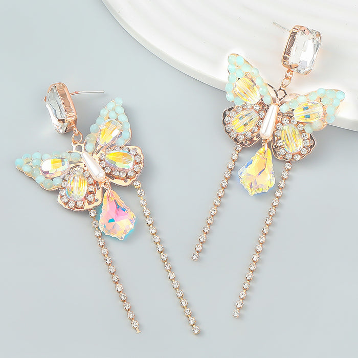 Wholesale Alloy Diamond Butterfly Tassel Earrings JDC-ES-JL1014