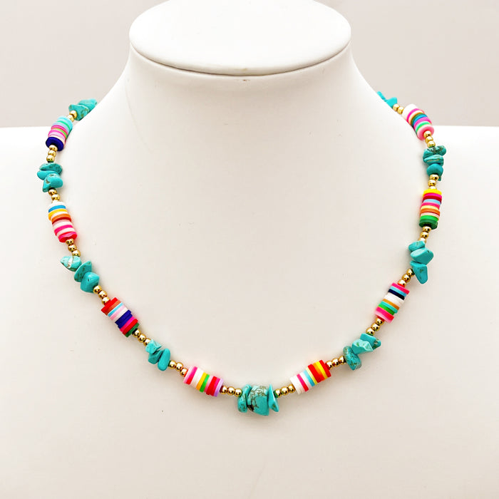 Wholesale Necklace Natural Stone Bohemian Color Soft Pottery Clavicle Chain MOQ≥2 JDC-NE-QingH004