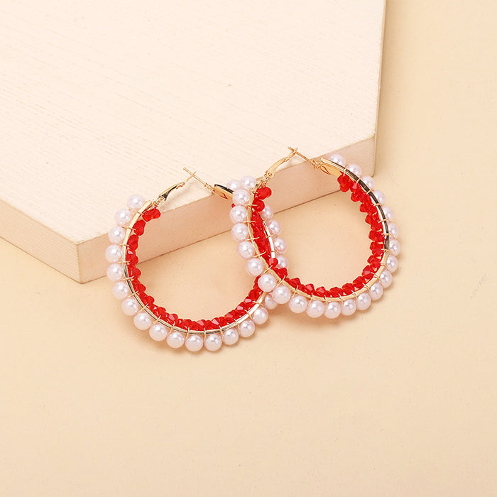 Wholesale Geometric Big Circle Pearl Crystal Earrings MOQ≥2 JDC-ES-Yir003