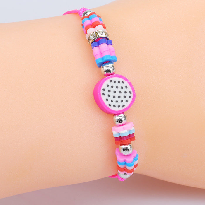 Wholesale 12PCS Soft Pottery Fruit Series Woven Colorful Children's Bracelet JDC-BT-Yiye019