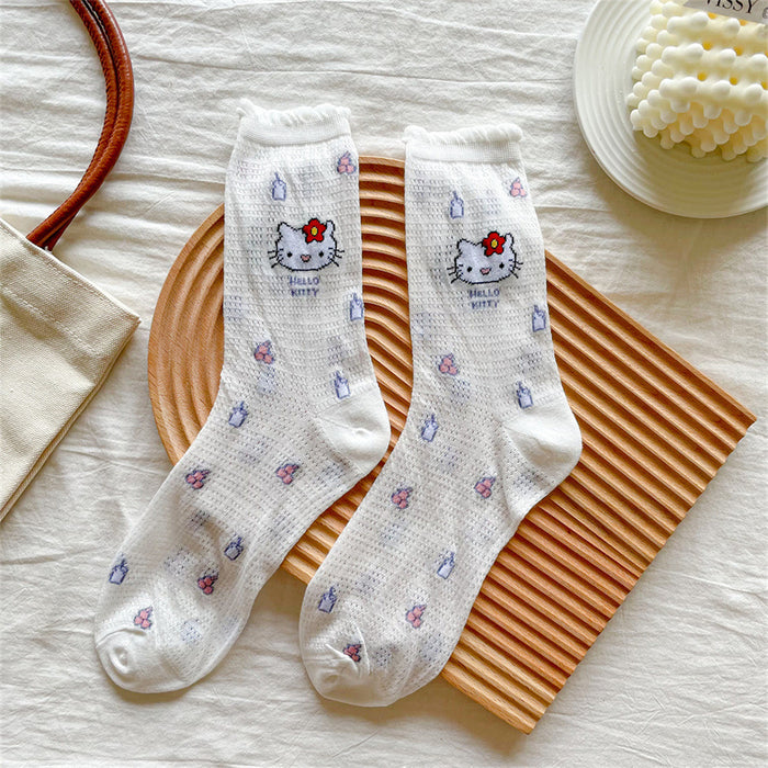 Wholesale summer thin sweet hollow cute cat pile socks JDC-SK-YMS005