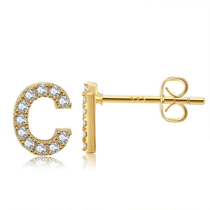 Wholesale Small Letter Stud Earrings Brass Gold Plated Jewelry JDC-ES-WB030