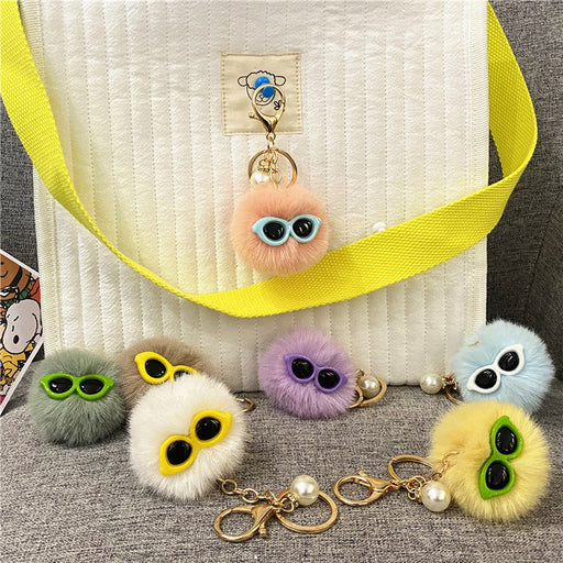 Jewelry WholesaleWholesale Cute Plush Pearl Glasses Hairball Doll Keychain JDC-KC-KaiY004 Keychains 凯月 %variant_option1% %variant_option2% %variant_option3%  Factory Price JoyasDeChina Joyas De China