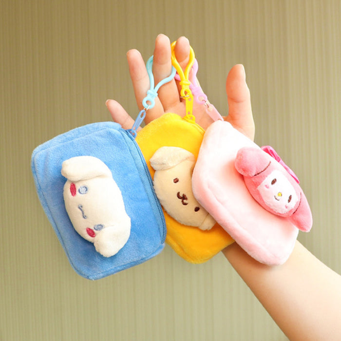 Wholesale keychain wallets Cute Solid Color Square Card Holder Kids Plush Coin Purse Key Pendant JDC-KC-Huofan009