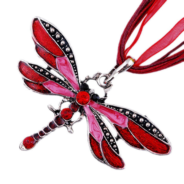 Wholesale Dragonfly Vintage Ribbon String Purple Diamond Kids Necklace JDC-NE-TWMD001