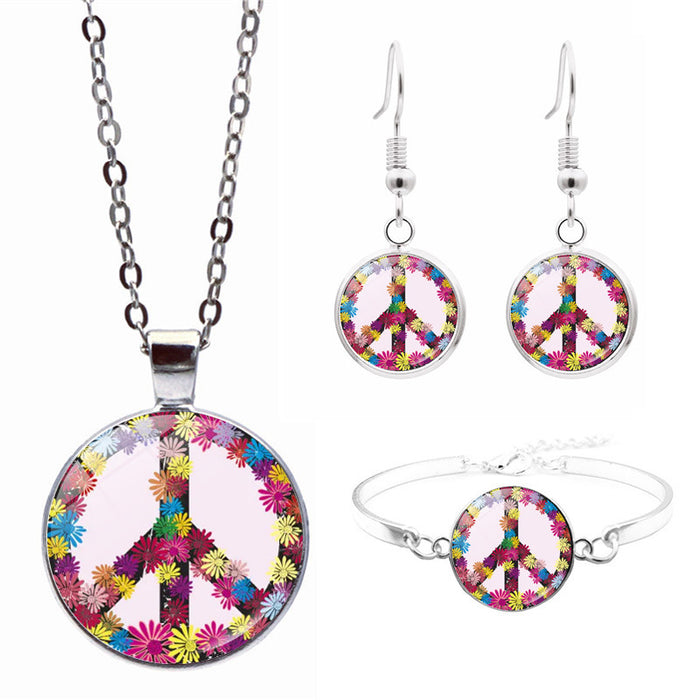 Wholesale Peace Sign Time Gemstone Necklace Set JDC-NE-Jiayun004