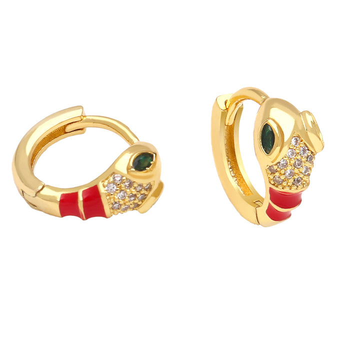 Wholesale Earrings Copper Plated 18K Gold Zircon Enamel Snake JDC-PREMAS-ES-009