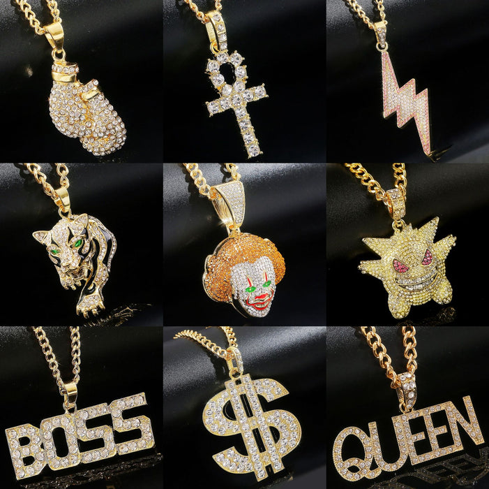 Wholesale Necklaces Alloy Rhinestone Punk Hip Hop Alphabet Men JDC-NE-ManY012