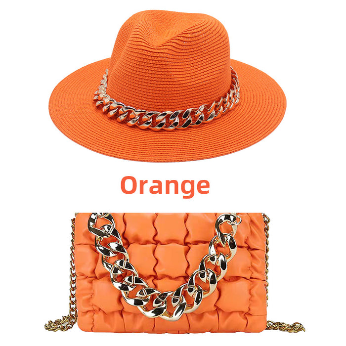 Wholesale Straw Hat Acrylic Chain Messenger Bag Set JDC-FH-HanDi004