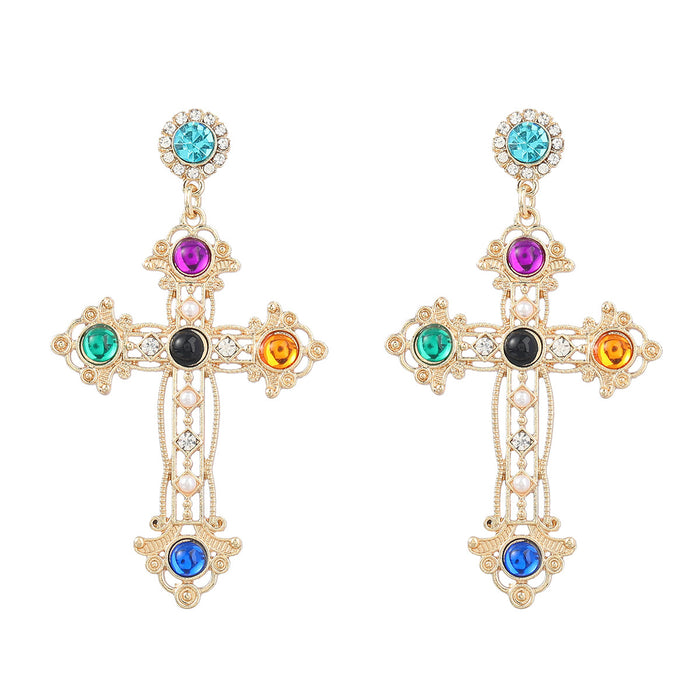 Wholesale Alloy Cross Earrings Bohemian Ethnic Style JDC-ES-jiul005