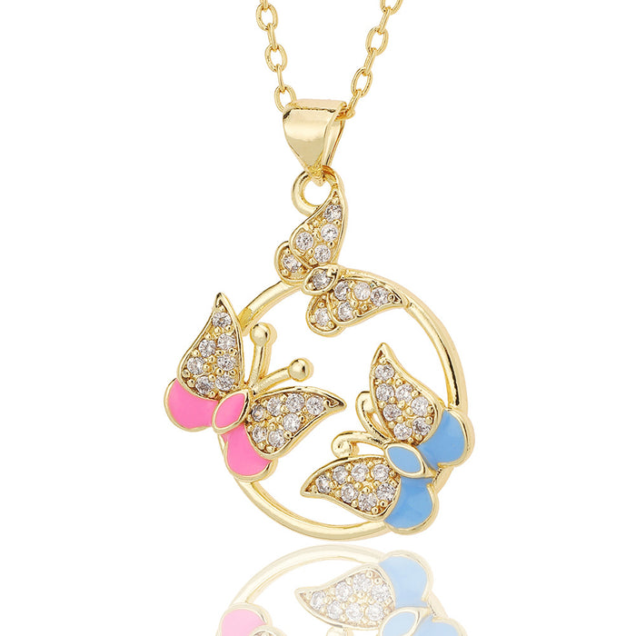 Wholesale Jewelry Drop Oil Painted Butterfly Pendant Necklace JDC-NE-HX021