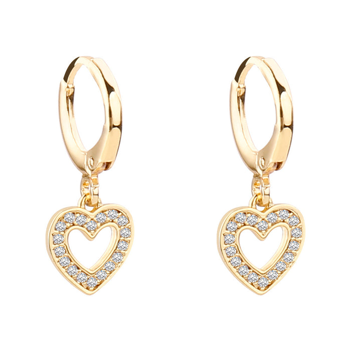 Wholesale Stainless Steel Full Diamond Copper Plated Real Gold Heart Earrings MOQ≥2 JDC-ES-Zhongn012