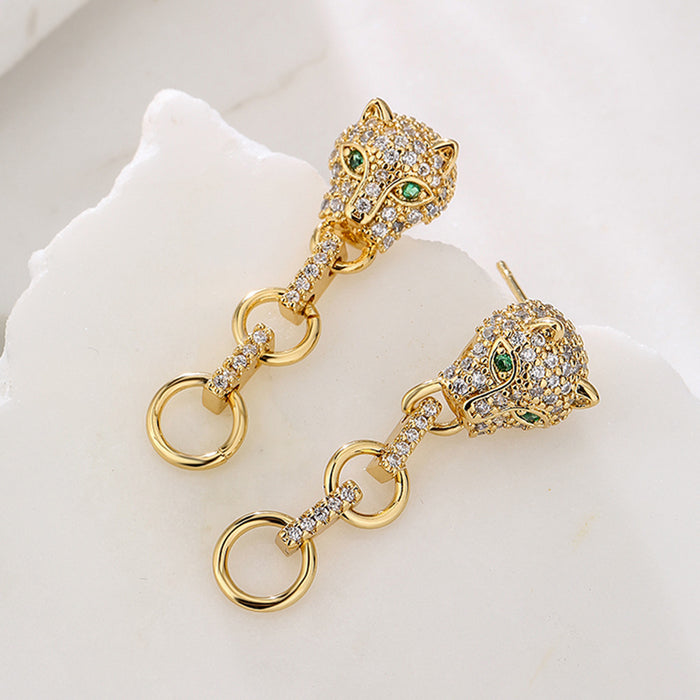 Wholesale Earrings Copper Real Gold Plated Micro Set Zircon Leopard JDC-ES-PREMAG012