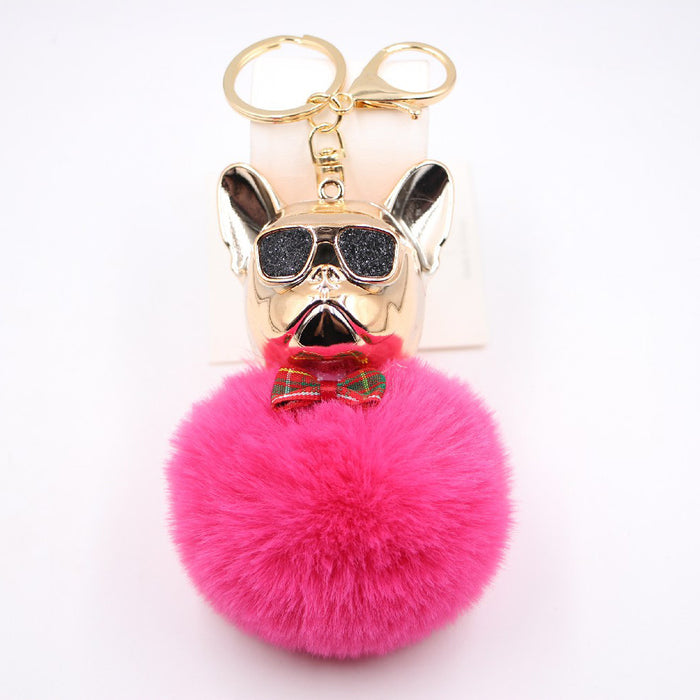 Jewelry WholesaleWholesale French Bulldog Alloy Faux Hair PVC Hairball Pom Pom  Keychain JDC-KC-Zuge017 Keychains 祖格 %variant_option1% %variant_option2% %variant_option3%  Factory Price JoyasDeChina Joyas De China