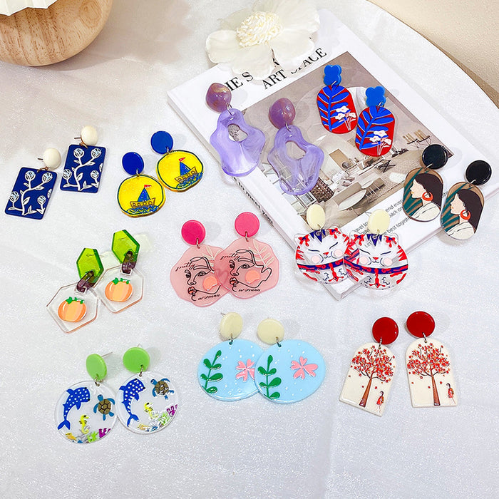 Wholesale graffiti style retro fun acrylic holiday style earrings JDC-ES-i001