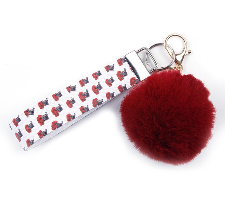 Wholesale Keychains Metal PU Leather Fur Ball Lanyard MOQ≥5 JDC-KC-TMao003