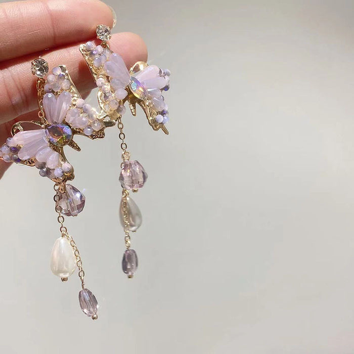 Jewelry WholesaleWholesale vintage tassel crystal pearl butterfly long earrings JDC-ES-HanD004 Earrings 韩朵 %variant_option1% %variant_option2% %variant_option3%  Factory Price JoyasDeChina Joyas De China