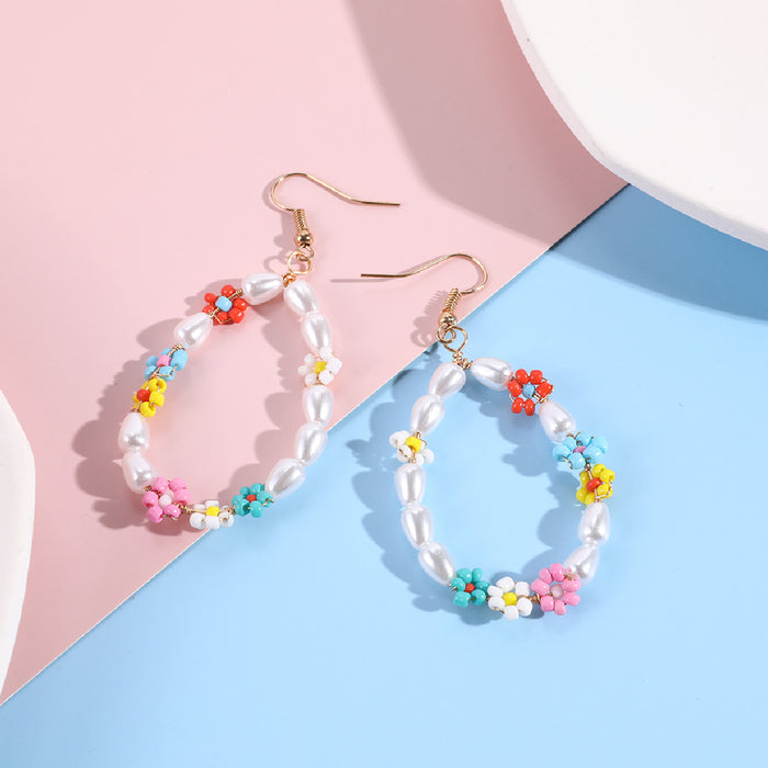 Wholesale Hand Braided Rice Beads Flower Earrings Colorful JDC-ES-zhongyi004