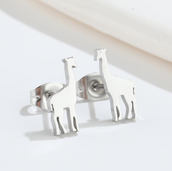 Wholesale Earrings Titanium Steel Cute Giraffe Stud Earrings JDC-ES-JS013