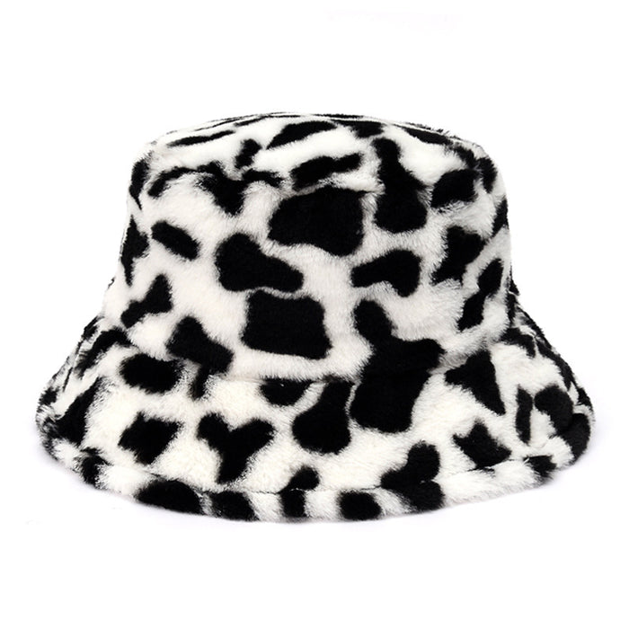 Wholesale Hat Faux Fur Thick Cow Pattern Bucket Hat JDC-FH-XingT001