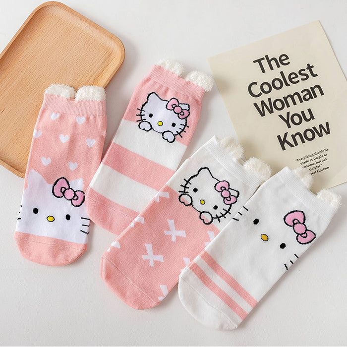 Wholesale socks three-dimensional ear socks summer cute cartoon pink cat shallow socks JDC-SK-CYu010