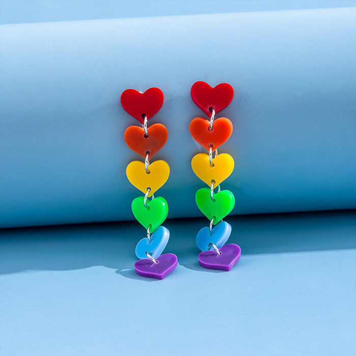 Jewelry WholesaleWholesale rainbow red orange yellow green blue purple six-color acrylic tassel love heart ear acupuncture JDC-ES-Zhulong001 Earrings 驻龙 %variant_option1% %variant_option2% %variant_option3%  Factory Price JoyasDeChina Joyas De China