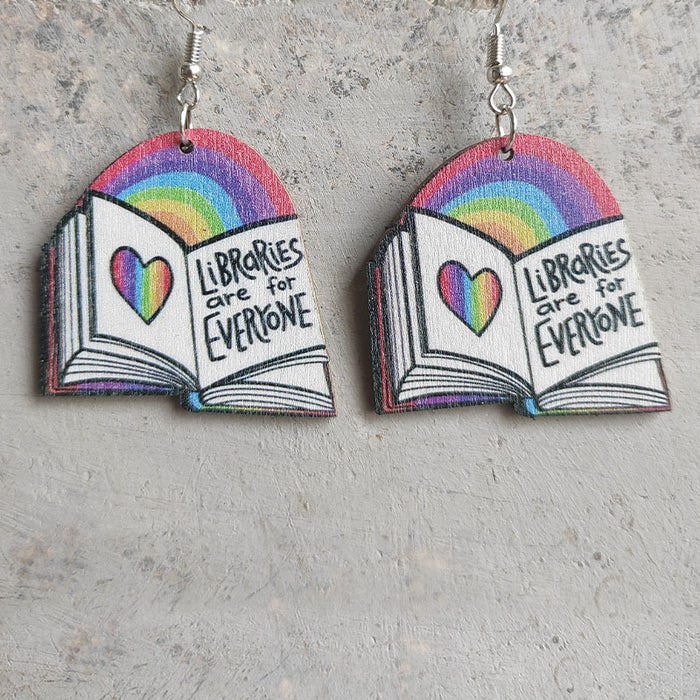 Wholesale Earring Wooden Teacher's Day Gift Rainbow Book 3pcs JDC-ES-Heyi026