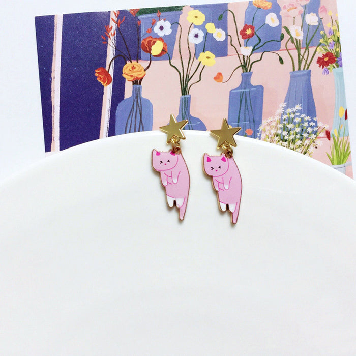 Wholesale Earrings Alloy Ceramic Cat Stud Earrings MOQ≥10 JDC-ES-Lxx001