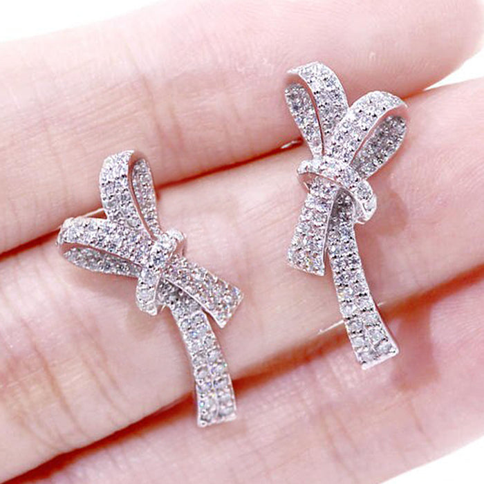 Wholesale Earrings Copper Full Set Zircon Bow MOQ≥2 JDC-ES-PREMCAOS010