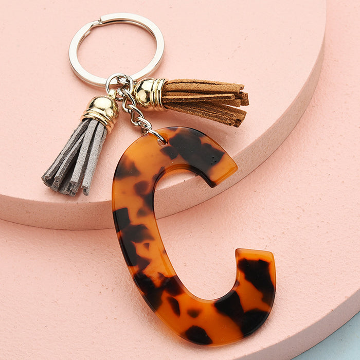 Wholesale 26 English alphabet keychain leopard pattern JDC-KC-YPin006