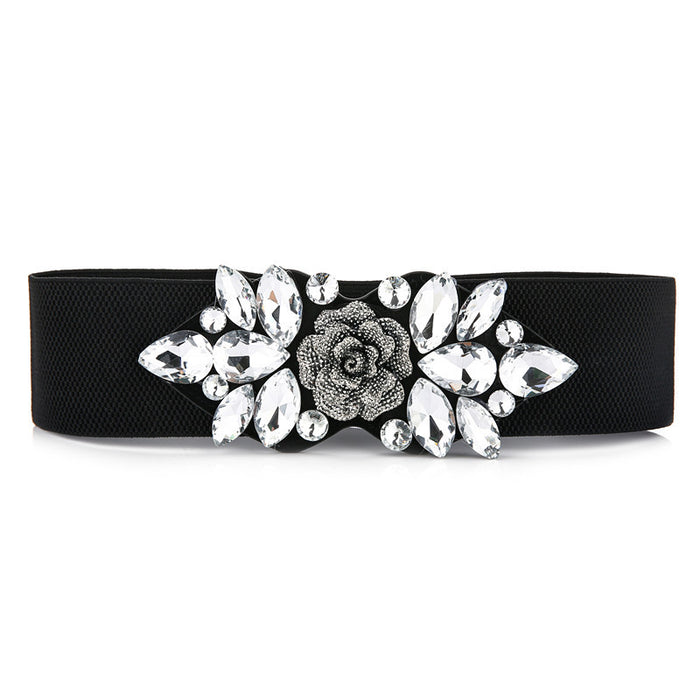 Wholesale Bright Crystal Elastic Leather Belt JDC-WB-JianK007