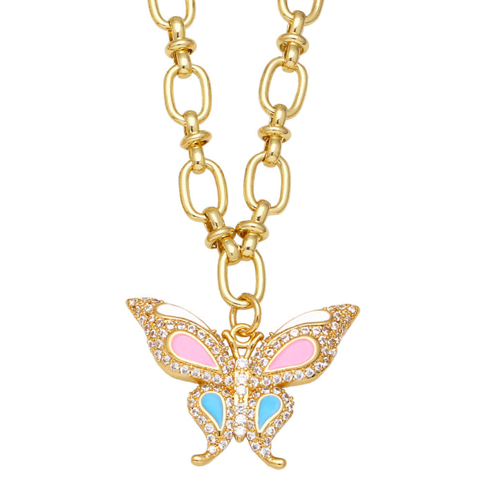 Wholesale Necklace Copper Plated 18K Gold Zircon Butterfly Color JDC-PREMAS-NE-006