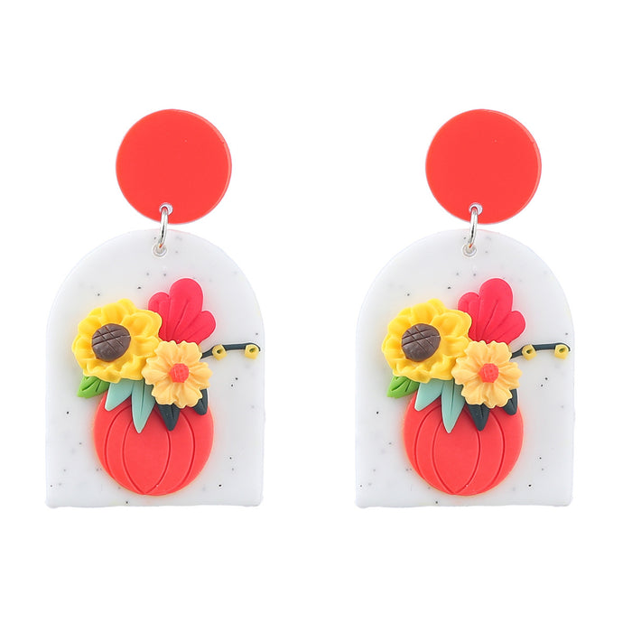 Wholesale Earrings Acetic Acid Plate Printed Sunflower Floral JDC-ES-JL1025