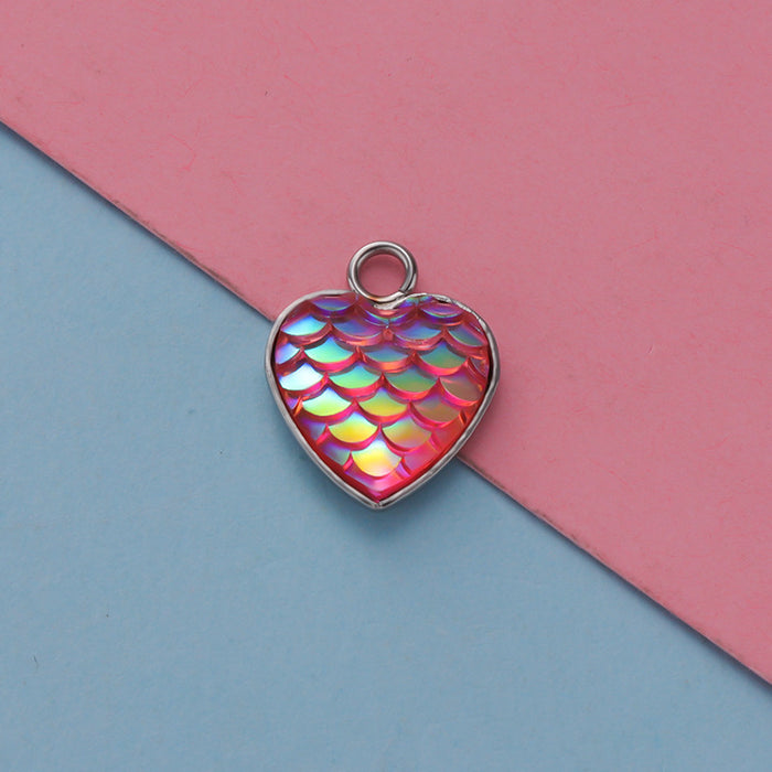 Wholesale Stainless Steel Peach Heart Resin Fish Scale Pendant 20pcs JDC-PT-MinP004