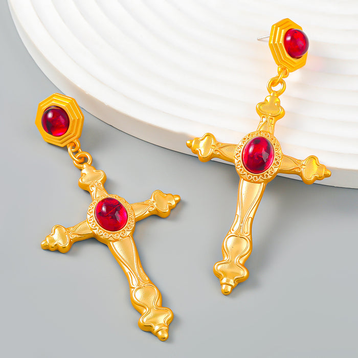 Wholesale Earrings Alloy Vintage Inlaid Resin Cross JDC-ES-JL1064