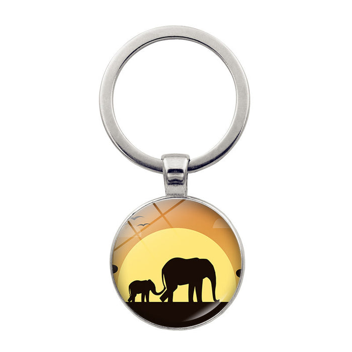 Wholesale Elephant Flower Pattern Zinc Alloy Glass Keychain JDC-KC-JiaY004