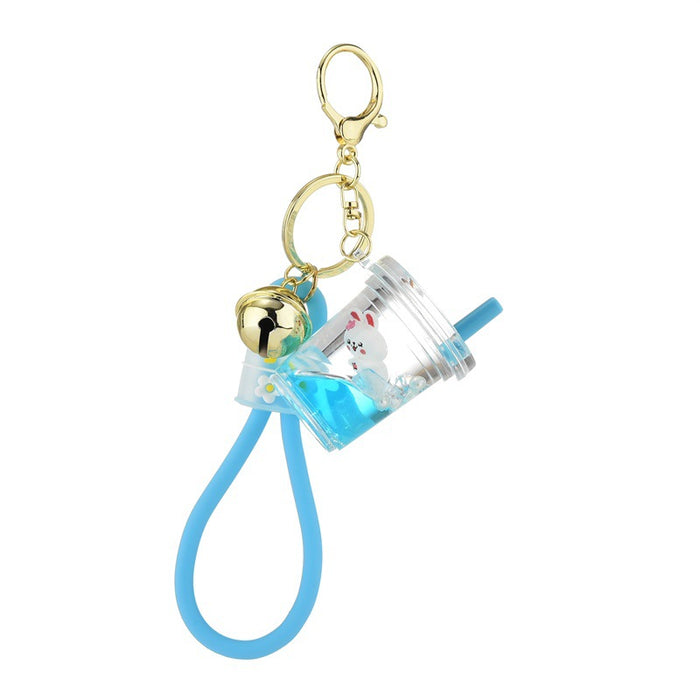 Wholesale Keychains For Backpacks zodiac rabbit into oil floating bubble tea rabbit key chain JDC-KC-YPin020