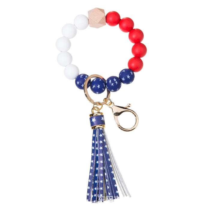 Wholesale 4th of July American Flag Independence Day Silicone Beaded Wristlet Keychain JDC-KC-YLY001