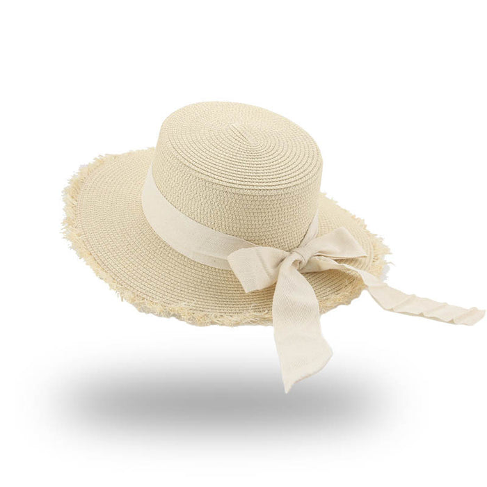 Jewelry WholesaleWholesale Flat Straw Hat Bow Beach Sun Hat JDC-FH-Guanchuan007 Fashionhat 冠川 %variant_option1% %variant_option2% %variant_option3%  Factory Price JoyasDeChina Joyas De China