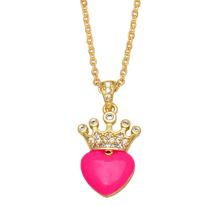 Wholesale Necklace Copper Plated 18K Gold Zircon Crown Heart Shape JDC-PREMAS-NE-007