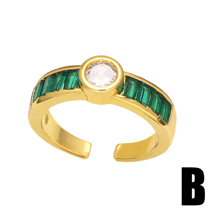 Wholesale Ring Copper Plated 18K Gold Zircon Emerald Snake Adjustable JDC-PREMAS-RS-017