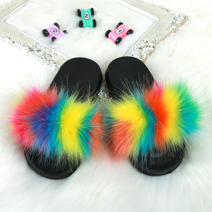 Wholesale summer kids fox fur home slippers JDC-SP-HuiY001